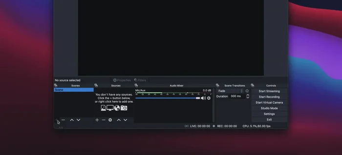 Aggiungere una nuova sorgente di acquisizione video in OBS Studio, selezionando "Canon EOS Webcam Utility" dall'elenco a discesa dei dispositivi.