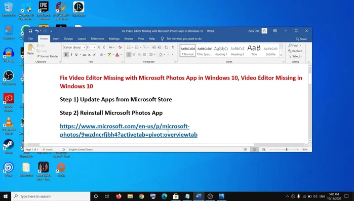 Se il problema persiste, reinstalla l'app Microsoft Office (o l'app specifica del video editor). I link per il download sono nella descrizione del video.