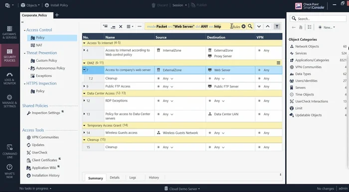 Verificare se la regola esistente permette o blocca la comunicazione richiesta.