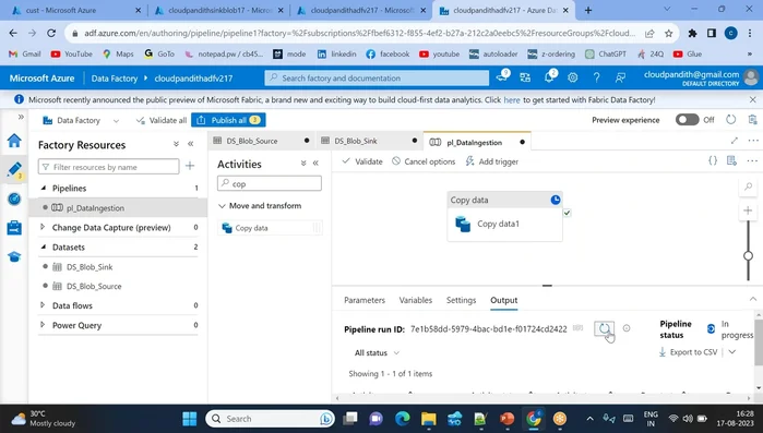 Esecuzione della pipeline.
