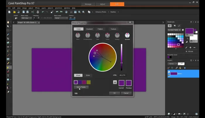 Salvare la tavolozza con un nome descrittivo (es: "Copertina Facebook").