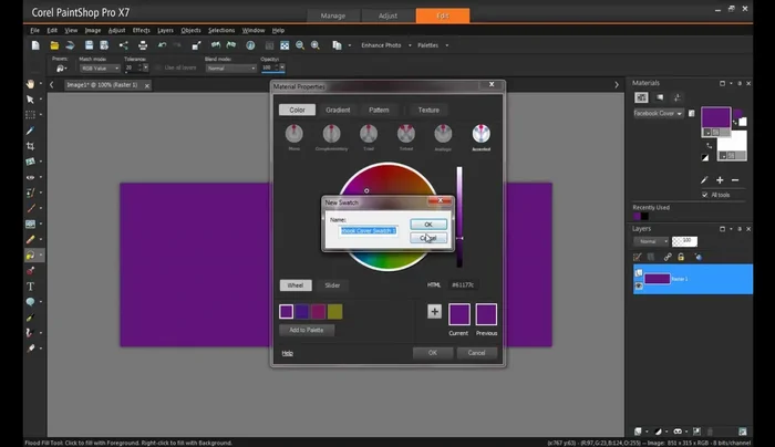 Salvare la tavolozza con un nome descrittivo (es: "Copertina Facebook").