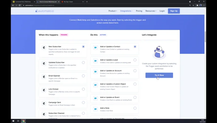 Clicca su 'Provalo ora' e accedi al tuo account Automate.io.