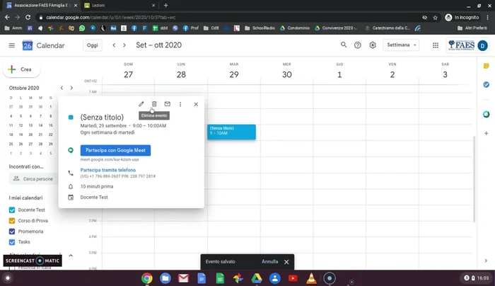 Modificare il titolo dell'evento per identificare la classe e l'argomento.