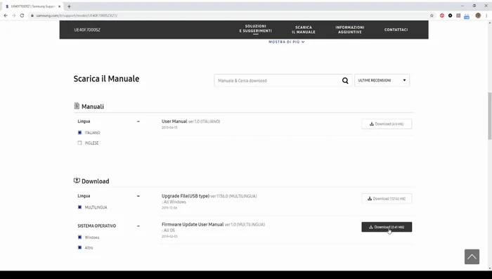 Scaricare il firmware (file .zip) sul computer.