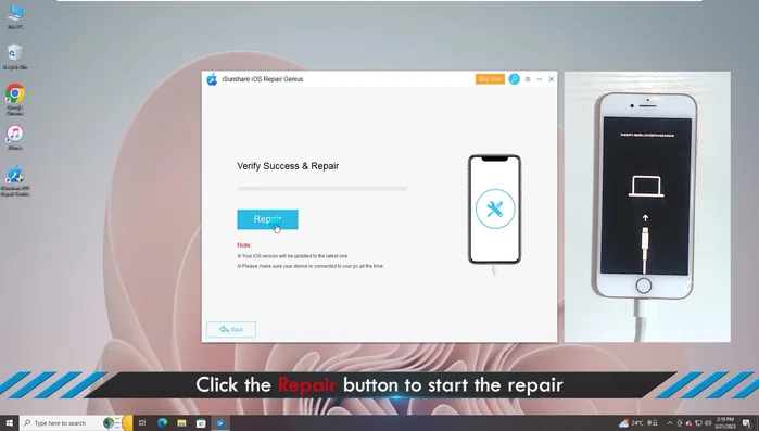 Cliccare sul pulsante di riparazione.