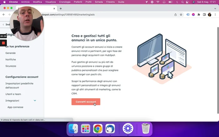 Integra i tuoi account di marketing: collega gli account di Facebook, Google Ads e LinkedIn (numero limitato per la versione gratuita).