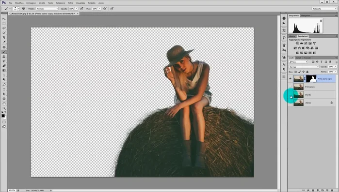 Creare una maschera di livello per il primo piano e rimuovere lo sfondo dal livello 'Primo piano'.