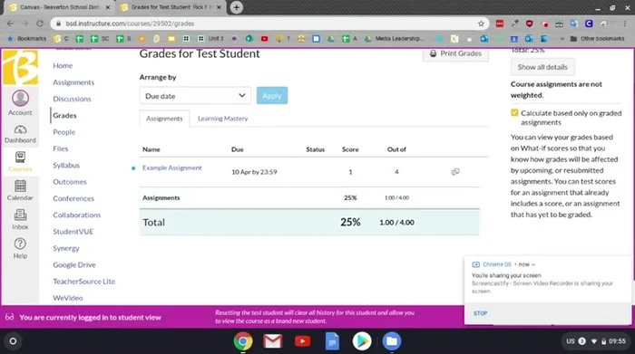 Accedi alla scheda 'Voti' in Canvas.
