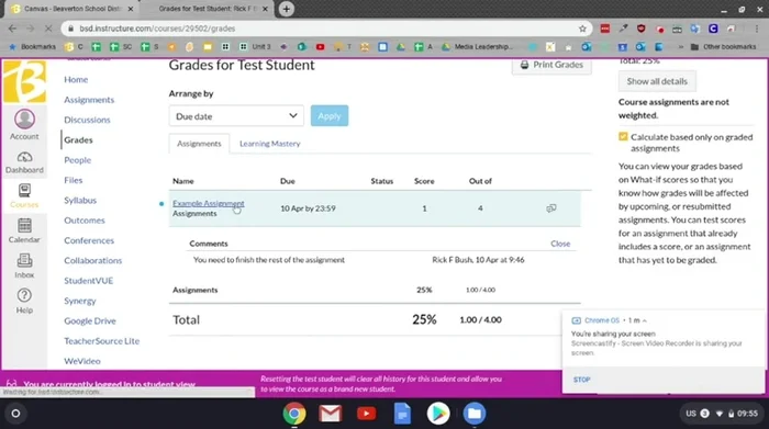 Individua il compito valutato e clicca sul suo titolo.