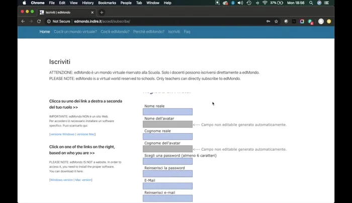 Compilare il modulo di registrazione con nome, cognome, password, email e codice fiscale. Indicare il genere.