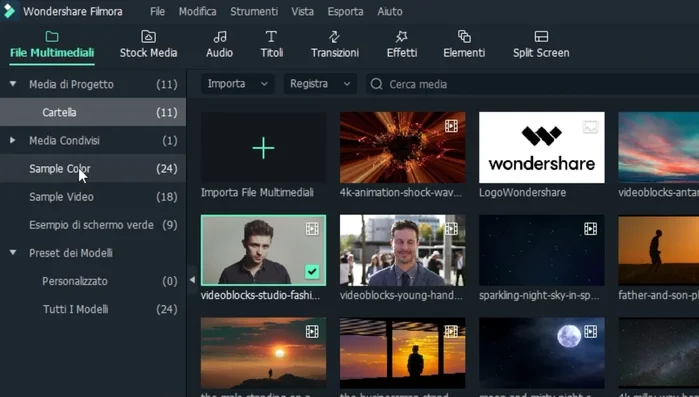 Selezionare un campione di colore (es. rosso).