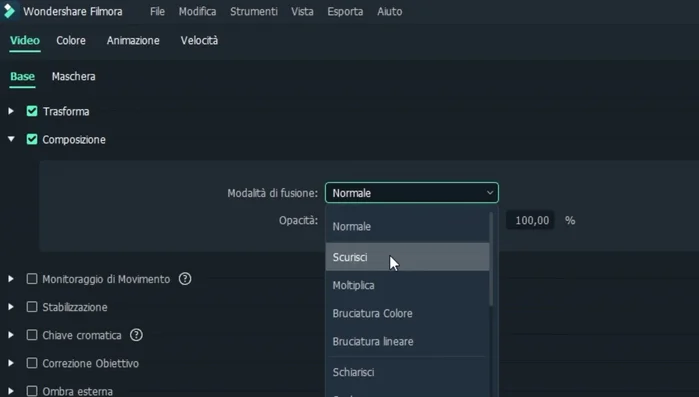 Applicare il metodo di fusione "Scurisci".