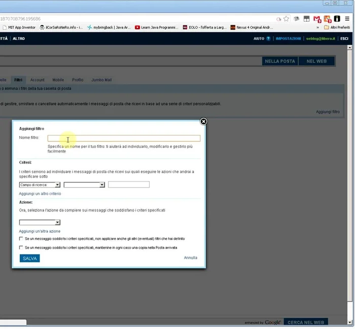 Decidi se mantenere una copia delle email nella casella di Libero o meno (opzionale).