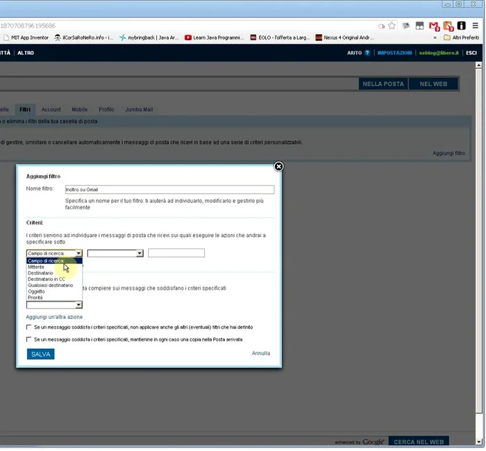 Decidi se mantenere una copia delle email nella casella di Libero o meno (opzionale).