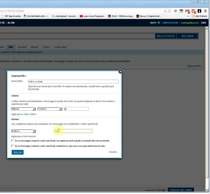 Decidi se mantenere una copia delle email nella casella di Libero o meno (opzionale).