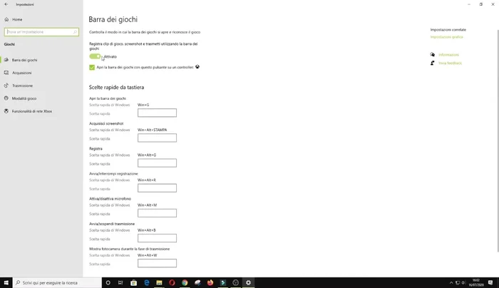 Attiva 'Apri barra di gioco'.