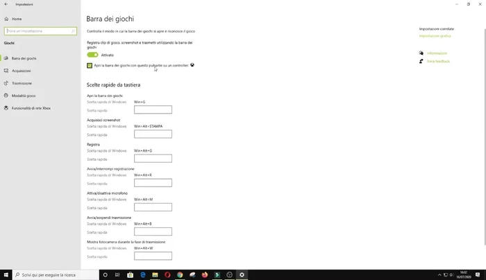 Attiva 'Apri barra di gioco'.