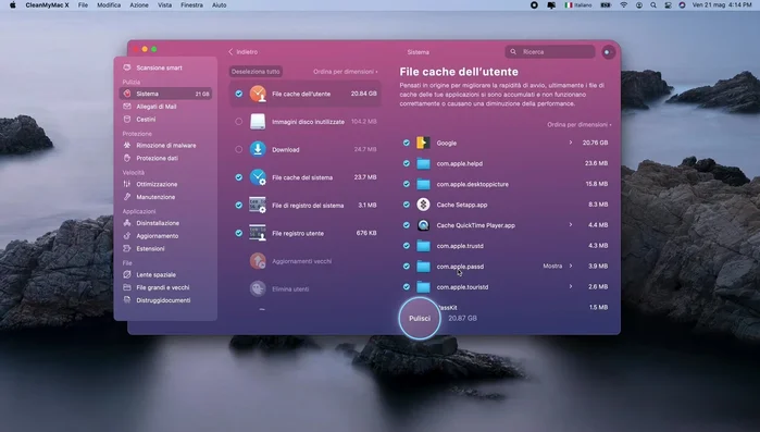 Esegui una scansione e seleziona i file spazzatura da rimuovere.