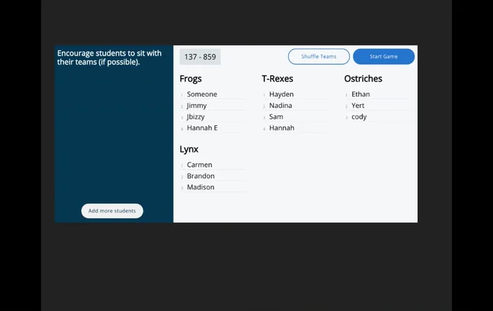 Fai sedere gli studenti con i loro compagni di squadra.