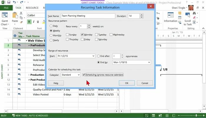 Decidi se ignorare i calendari delle risorse: se selezionato, l'attività verrà pianificata indipendentemente dalla disponibilità delle risorse. Se deselezionato, il software terrà conto della disponibilità delle risorse.