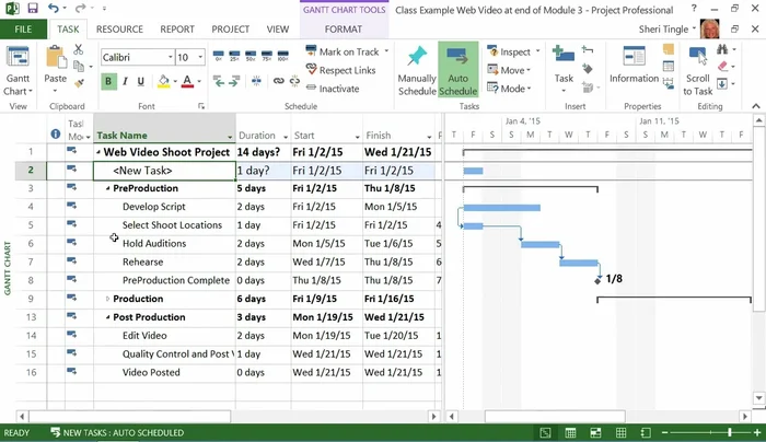 Apri il tuo software di gestione progetti e posizionati sotto la riga di riepilogo delle attività.