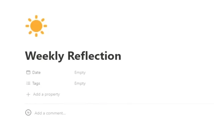 Crea un secondo modello chiamato "Riflessione Settimanale" con domande per la riflessione (es: tre cose di cui sono orgoglioso, cosa voglio fare diversamente la prossima settimana).