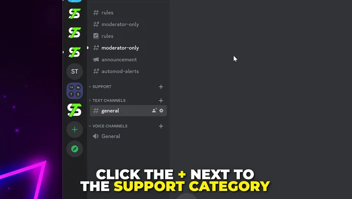 Crea un canale di testo all'interno della categoria "Supporto", chiamalo "Ticket di Supporto" o simile.