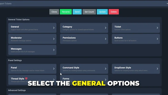 Modifica il messaggio del pannello, assicurandoti di includere istruzioni chiare su come aprire un ticket (usando una reazione emoji). Salva le modifiche.