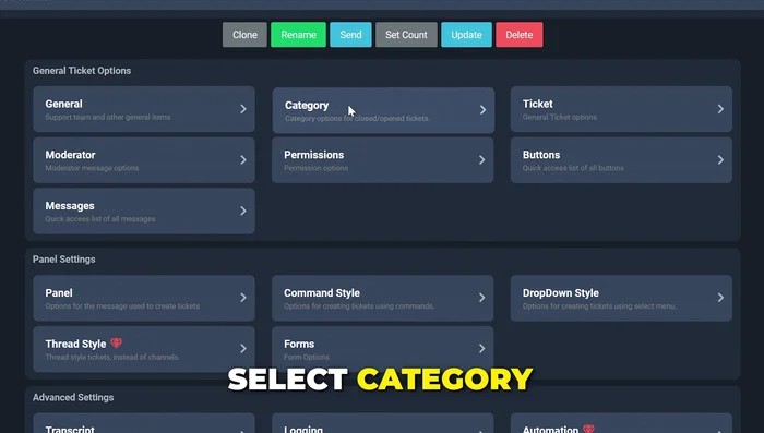 Modifica il messaggio del pannello, assicurandoti di includere istruzioni chiare su come aprire un ticket (usando una reazione emoji). Salva le modifiche.