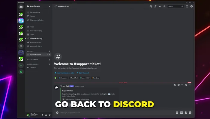 Seleziona il canale dei ticket nel menu a tendina e fai clic su "Invia".
