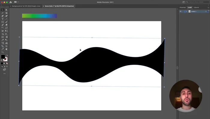 Utilizzare lo strumento Trama per aggiungere dettagli: selezionare i punti di ancoraggio del segmento superiore e applicare un colore nero, poi selezionare quelli inferiori e applicare un colore bianco.