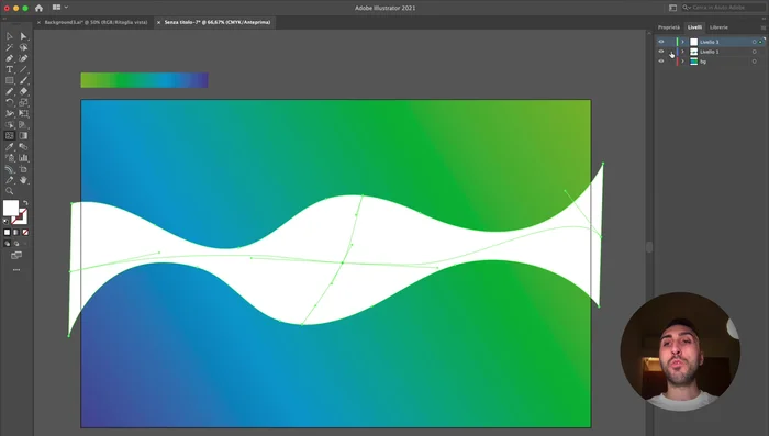 Utilizzare lo strumento Trama per aggiungere dettagli: selezionare i punti di ancoraggio del segmento superiore e applicare un colore nero, poi selezionare quelli inferiori e applicare un colore bianco.