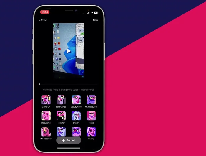 Premere il pulsante del microfono e registrare la voce fuori campo, tenendo premuto il pulsante