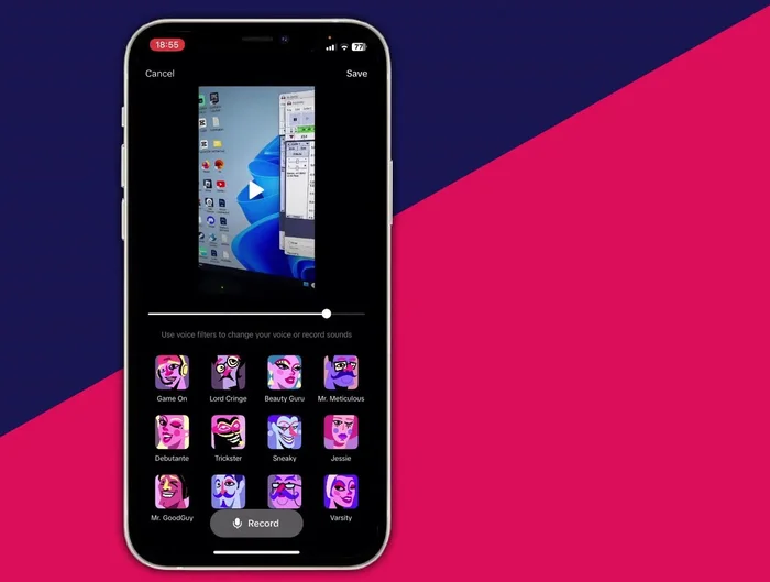 Premere il pulsante del microfono e registrare la voce fuori campo, tenendo premuto il pulsante