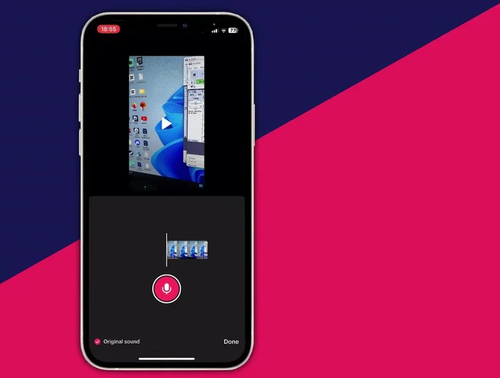 Premere il pulsante del microfono e registrare la voce fuori campo, tenendo premuto il pulsante