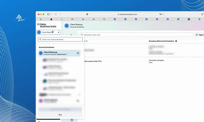 Verifica di essere nel Business Manager corretto