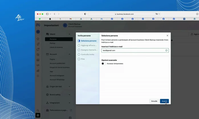 Assicurati di selezionare la pagina e l'account pubblicitario corretti