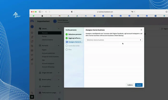 Assicurati di selezionare la pagina e l'account pubblicitario corretti