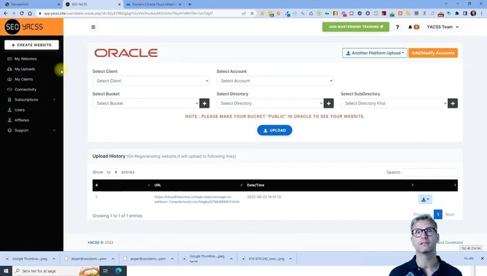 Se i bucket non sono visibili, verificare che la visibilità del bucket su Oracle Cloud sia impostata su 'Pubblico'. In caso contrario, modificarne la visibilità tramite il menu a tre punti del bucket.