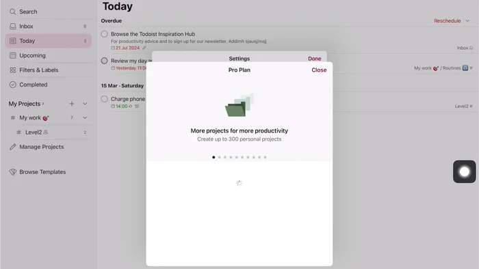 Descrizione del costo dell'app (5$ al mese per singoli utenti, 8$ al mese per utente per aziende; opzioni di pagamento annuali e prova gratuita).