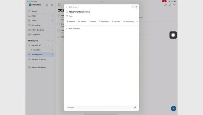 Analisi della gestione degli allegati: possibilità di allegare file fino a 100MB (PDF, zip, video, audio, immagini), sincronizzazione su più dispositivi.
