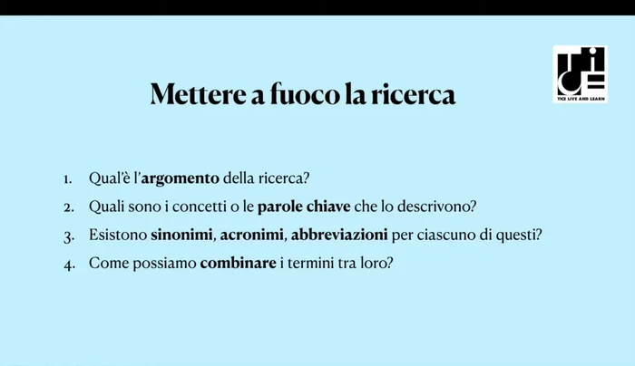 Considerare sinonimi, acronimi e abbreviazioni delle parole chiave per ampliare i risultati.