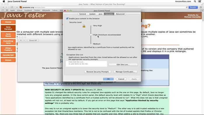 Cambia l'impostazione di sicurezza da "Alta" a "Media".