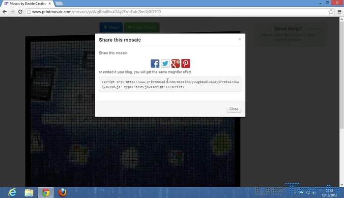 Condividi il mosaico sui social, prendi il codice embed per il tuo blog/sito web, o ordina un poster.