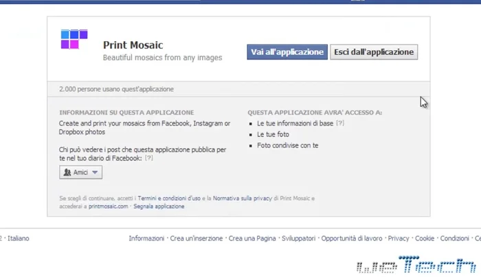 Effettua l'accesso a Facebook (se non sei già loggato) e autorizza l'applicazione ad accedere alle tue foto e informazioni di base.