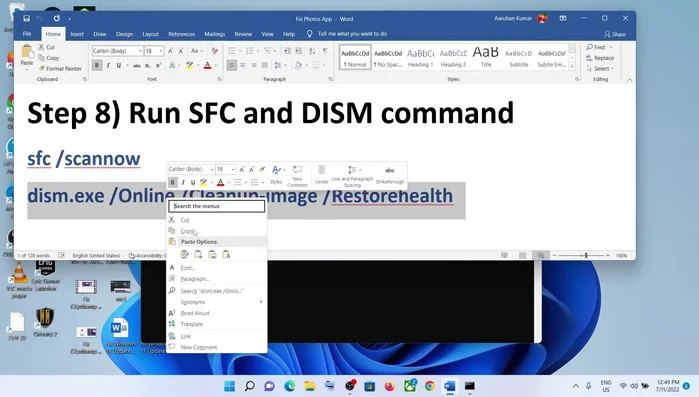 Nella stessa finestra, incollare il secondo comando (DISM), premere Invio e aspettare il completamento. Riavviare il computer dopo.