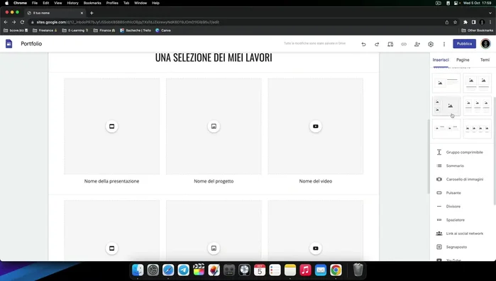 Aggiungi elementi aggiuntivi: gruppi comprimibili, sommario, carosello immagini, pulsanti Call to Action, spaziatori, link social, segnaposto, Google Maps, ecc.