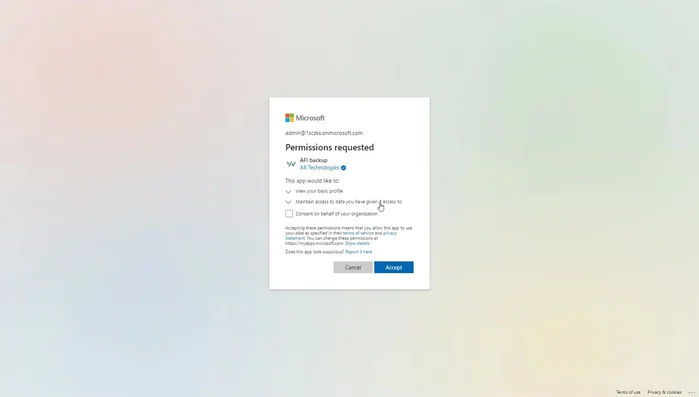 Concedi le autorizzazioni necessarie ad AFI AI per accedere ai dati di Microsoft 365.