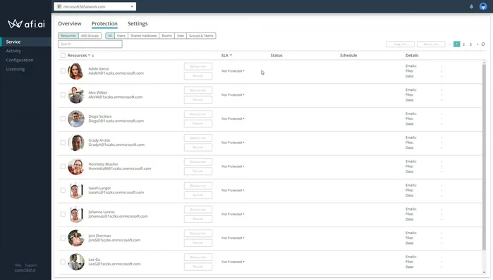 Configura gli SLA (Service Level Agreement) per definire la frequenza e la conservazione dei backup.